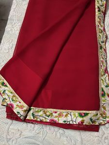 Elegant Maroon Saree with Floral Border