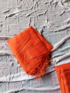 Vibrant Orange Saree with Golden Border
