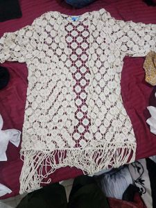 Boho Cream Crochet Fringe Kimono