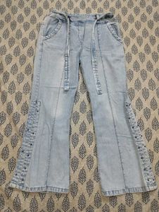 Light Wash Wide Leg Jeans with Embellishments