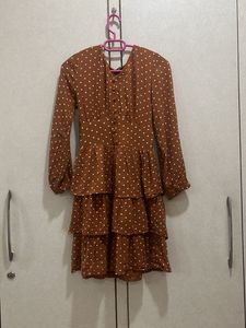 zudio Brown Polka Dot Tiered Dress