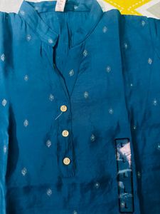 Teal Blue Embroidered Kurta