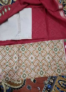 Vibrant Red Saree with Geometric Print