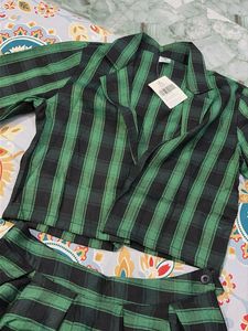 Plaid Blazer and Skirt Set