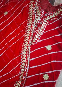 lehriya Red &amp; golden Printed Kurta with heavy dupa