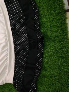 White Hooded Dress with Polka Dot Skirt