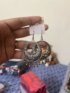 Oxidized Silver Jhumka Earrings