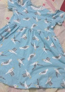 Cute Bird Print Cold Shoulder Dress