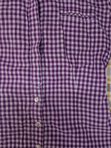 Chic Purple Gingham Button-Up fitted Shirt