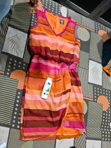 Colorful Striped V-Neck Wrap Dress and bag free
