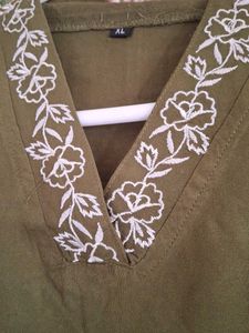 Olive Green Embroidered Kurta