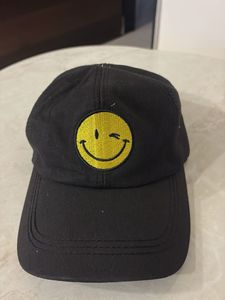 Black Baseball Cap with Smiley Face