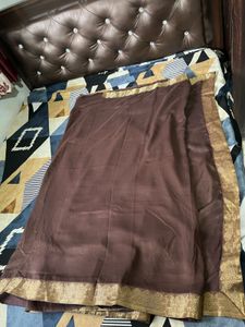 Elegant Brown Saree with Golden Border