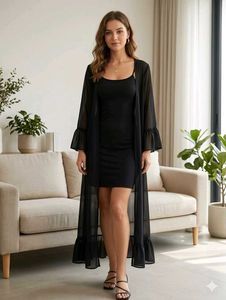 Chic Black Sheer Kimono Dress