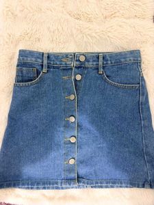 Classic Blue Denim Button-Up Skirt