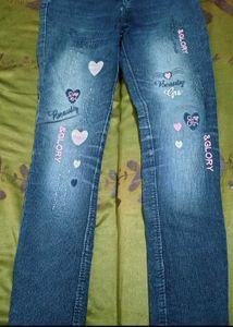 Cute Embellished Blue Denim Jeans