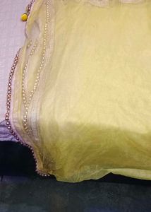 Elegant heavy Yellow Dupatta with Pearl