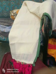 new pure cotton White saree Pink Tassels