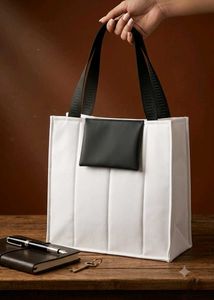 White Tote Bag with Black Accent