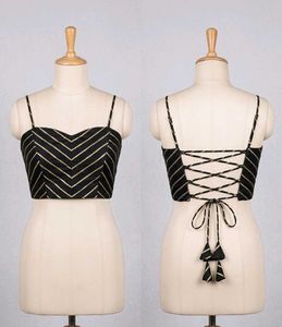 #Navratri Stylish Black &amp; Gold Striped Lehenga Set
