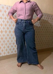 Wide Leg Blue Denim Jeans
