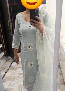 Light Grey Embroidered Kurta Set