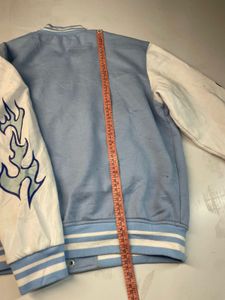 Light Blue Varsity Jacket with Flame Sleeves