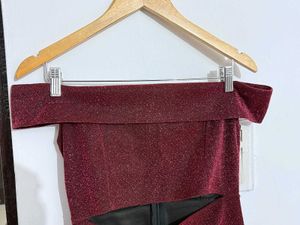 Burgundy Sparkle Off-Shoulder Dress