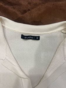 ZUDIO Cream Ribbed Collared Knit Top