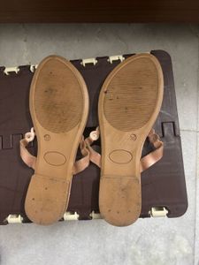 Zudio  Rose Gold Pearl Embellished Flip Flops