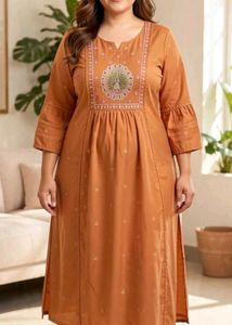 Orange Kurta with Peacock Embroidery