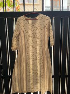 Beige Cotton Kurta with Polka Dots