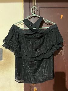 Elegant Black Ruffled Off-Shoulder Top