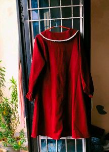 Chic Burgundy korean Velvet Dress With Bow