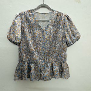 Blue Floral Peplum Top
