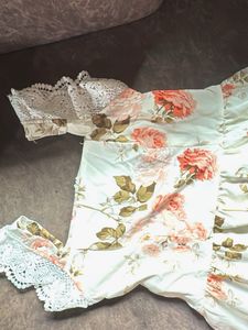 Floral Print Midi Dress with Lace Details