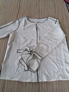 White Blouse with Black Piping & Bow Detail