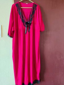 Comfortable Pink Nightgown with Black Lace