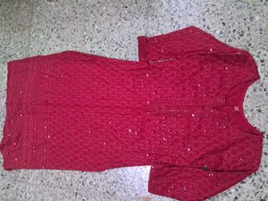Red Embroidered Kurta