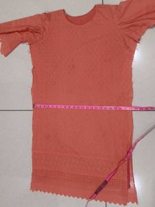 semistich Peach Cotton Kurta