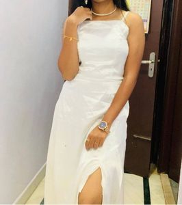 Elegant White Slip Dress with High Slit