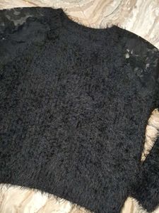 Black Fuzzy Lace Sweater