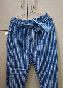 Blue Striped Tie-Waist Pants