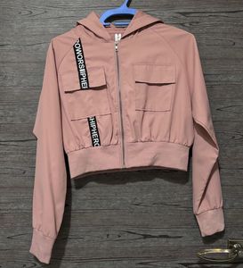 Pink Cropped Hooded Jacket