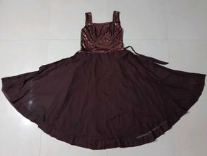 Elegant Coffee Brown Sequin Party Gown