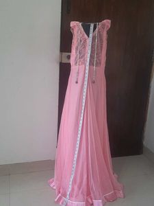 Elegant Pink Gown with churidar &amp; dupatta