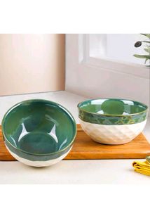 Chic Green &amp; White Bowl Set