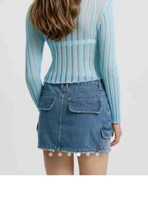 Savana Light Blue Ribbed Long Sleeve Top