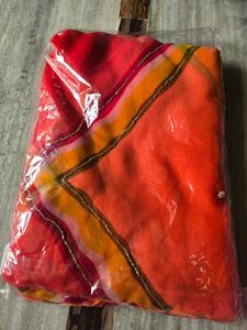 Vibrant Orange &amp; Red Geometrical Print Saree