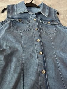 Light Blue Denim Shirt Dress with Collar &amp; button